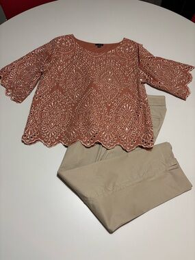 Ann Taylor Women's Scallop Eyelet Blouse and capris.